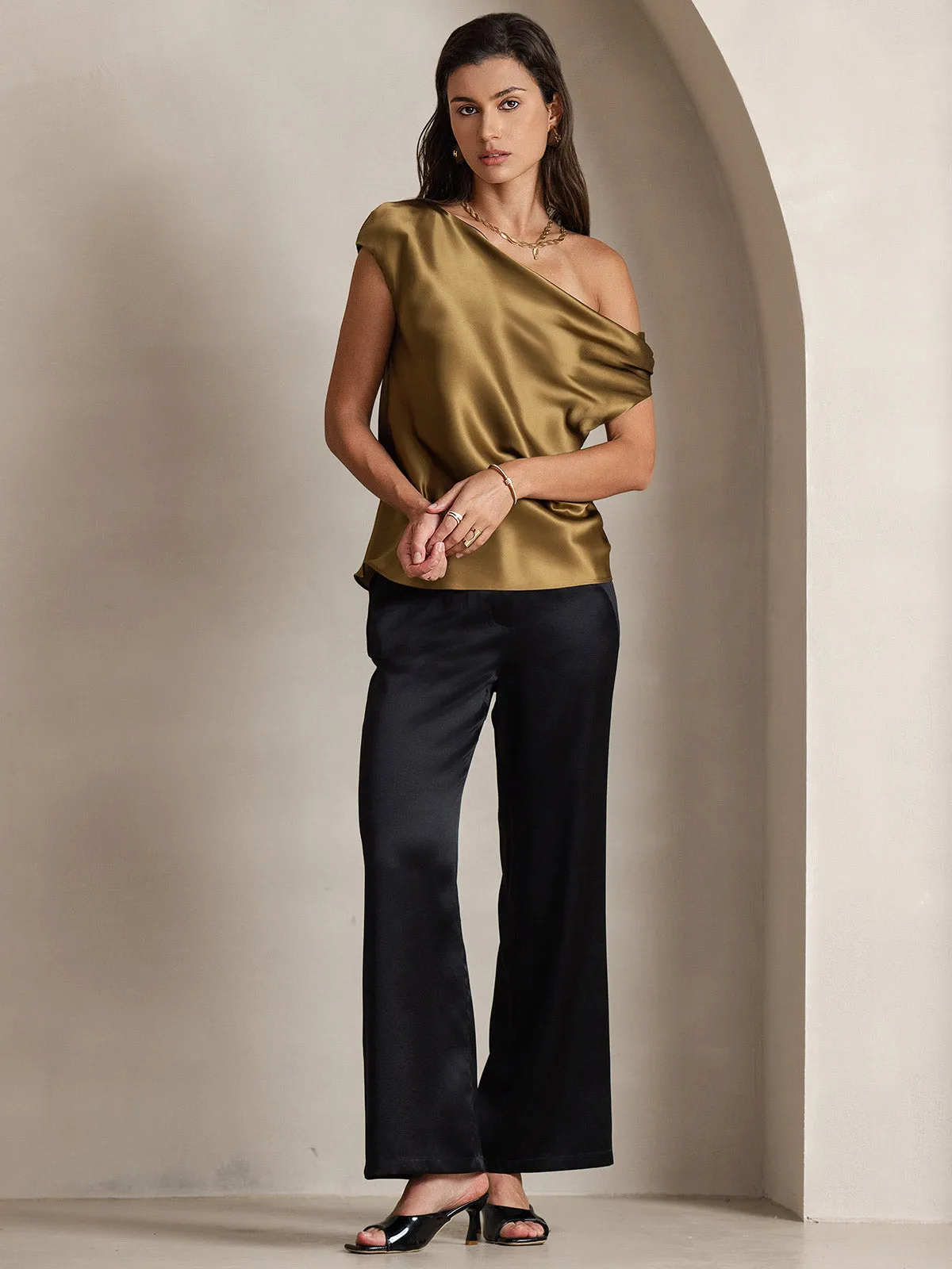 19Momme Silk Chic Elegant One-Shoulder Top