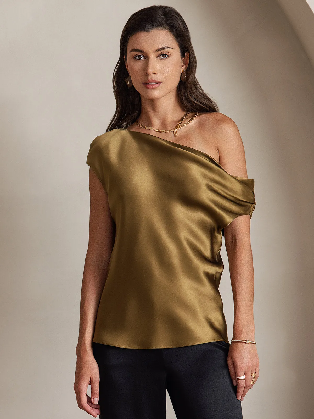 19Momme Silk Chic Elegant One-Shoulder Top