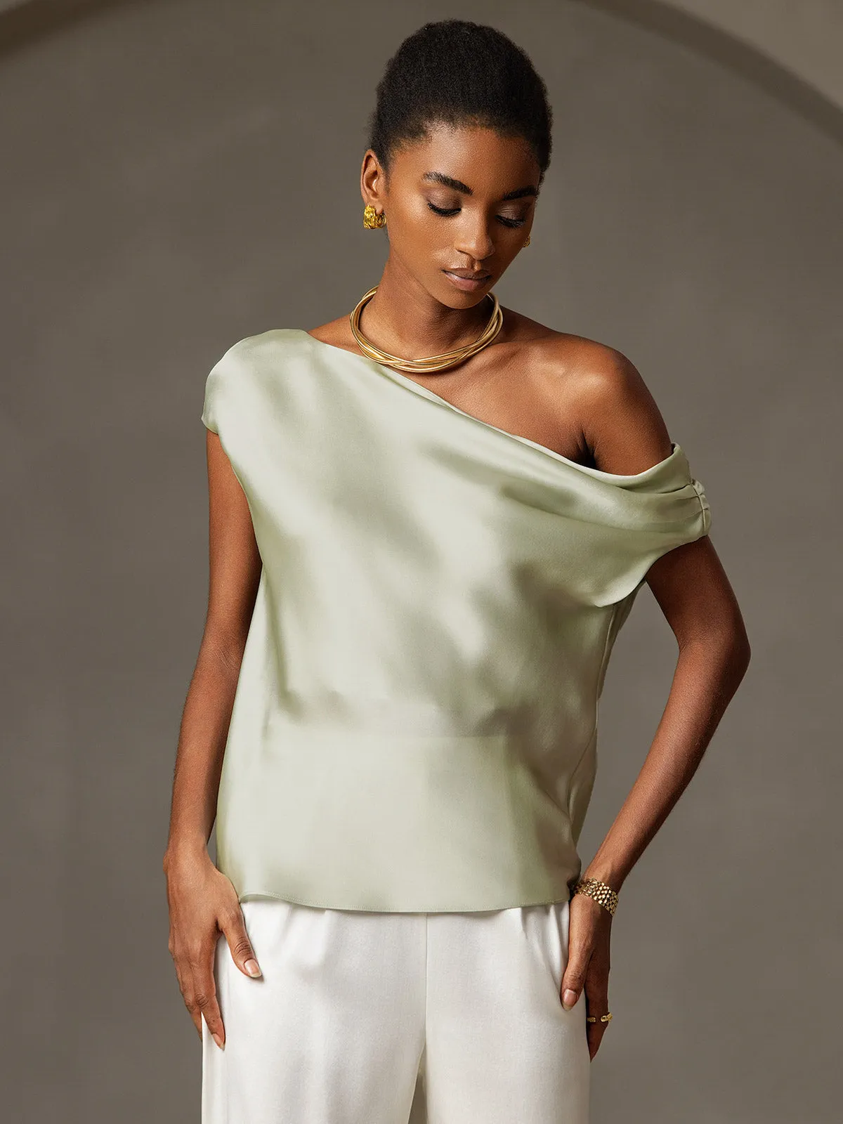 19Momme Silk Chic Elegant One-Shoulder Top