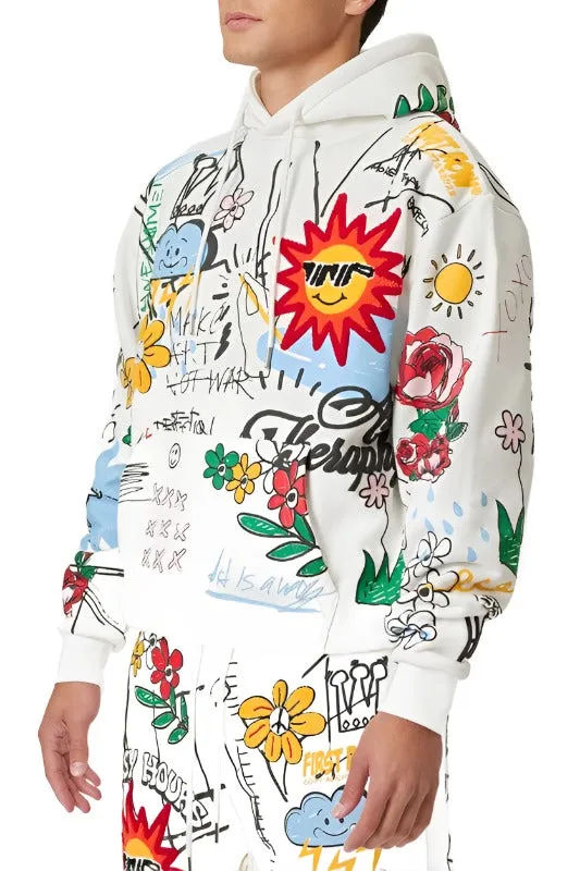 All Over Hand Drawing Hoodie