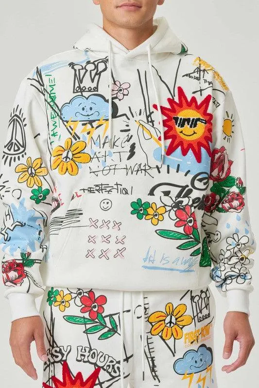 All Over Hand Drawing Hoodie