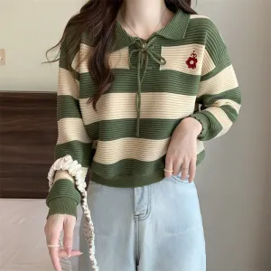 Autumn Striped Collar Knit Sweater