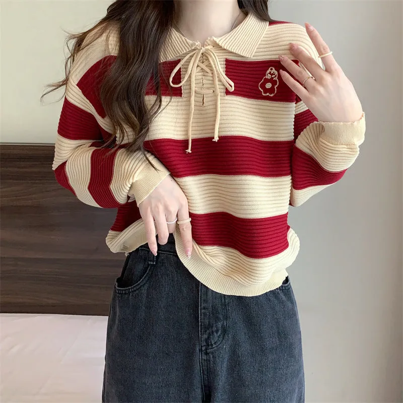 Autumn Striped Collar Knit Sweater