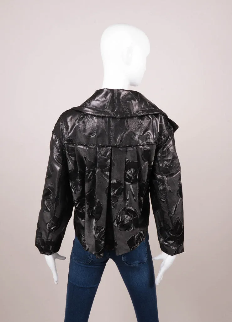 Black Metallic and Grey Floral Jacquard Lightweight Jacket