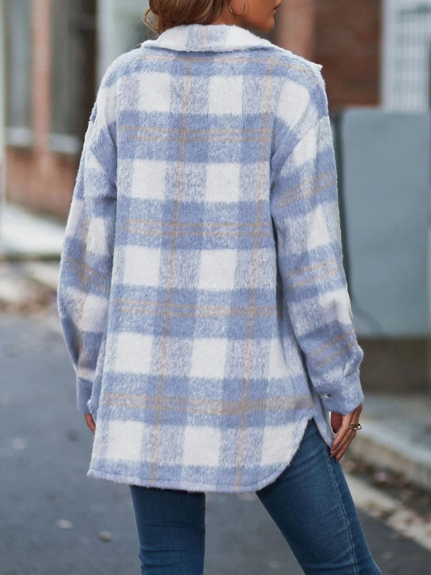 Button-Down Plaid Jacket for Women