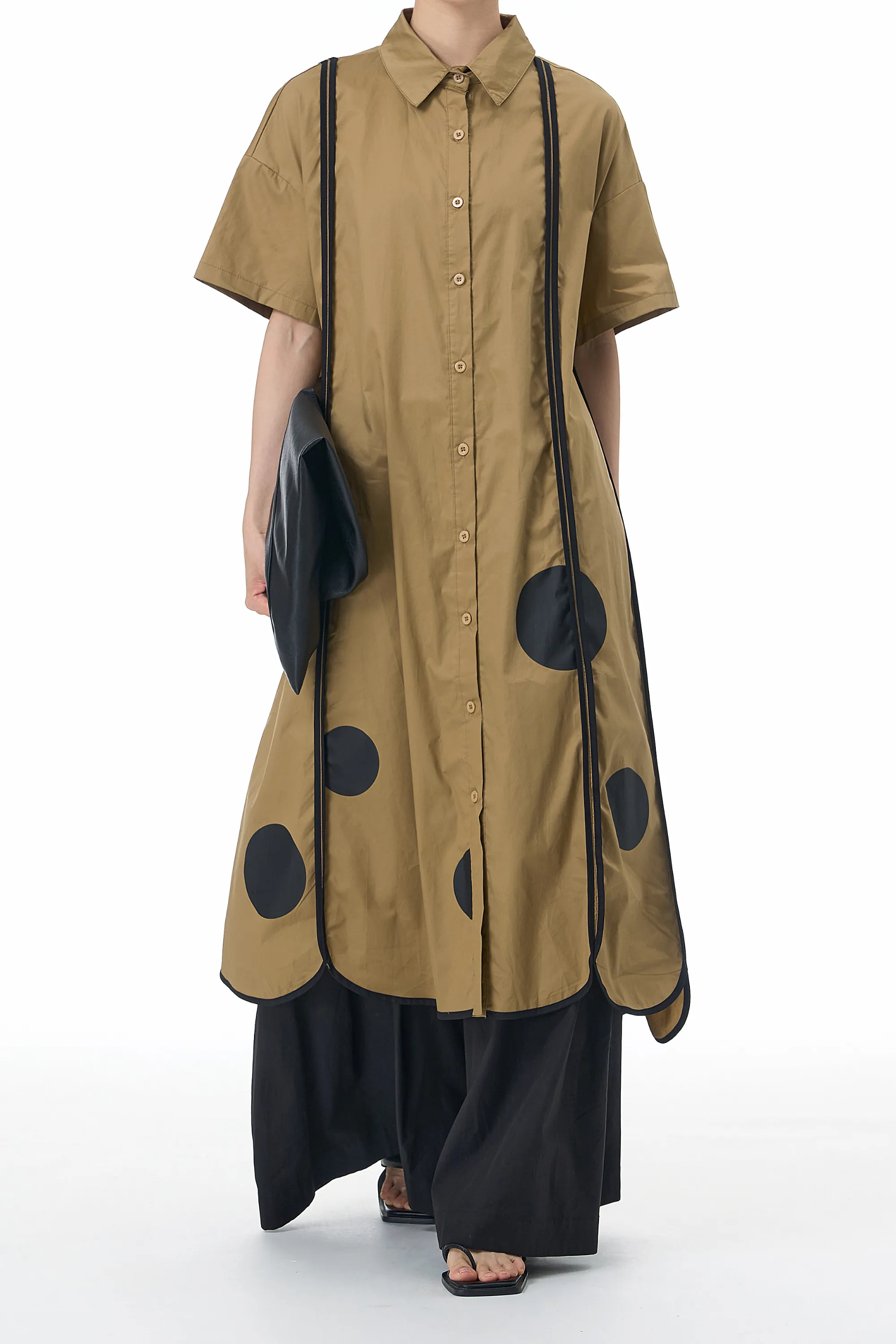 CAMEL PANEL DRESS WITH ASYMMETRICAL HEM