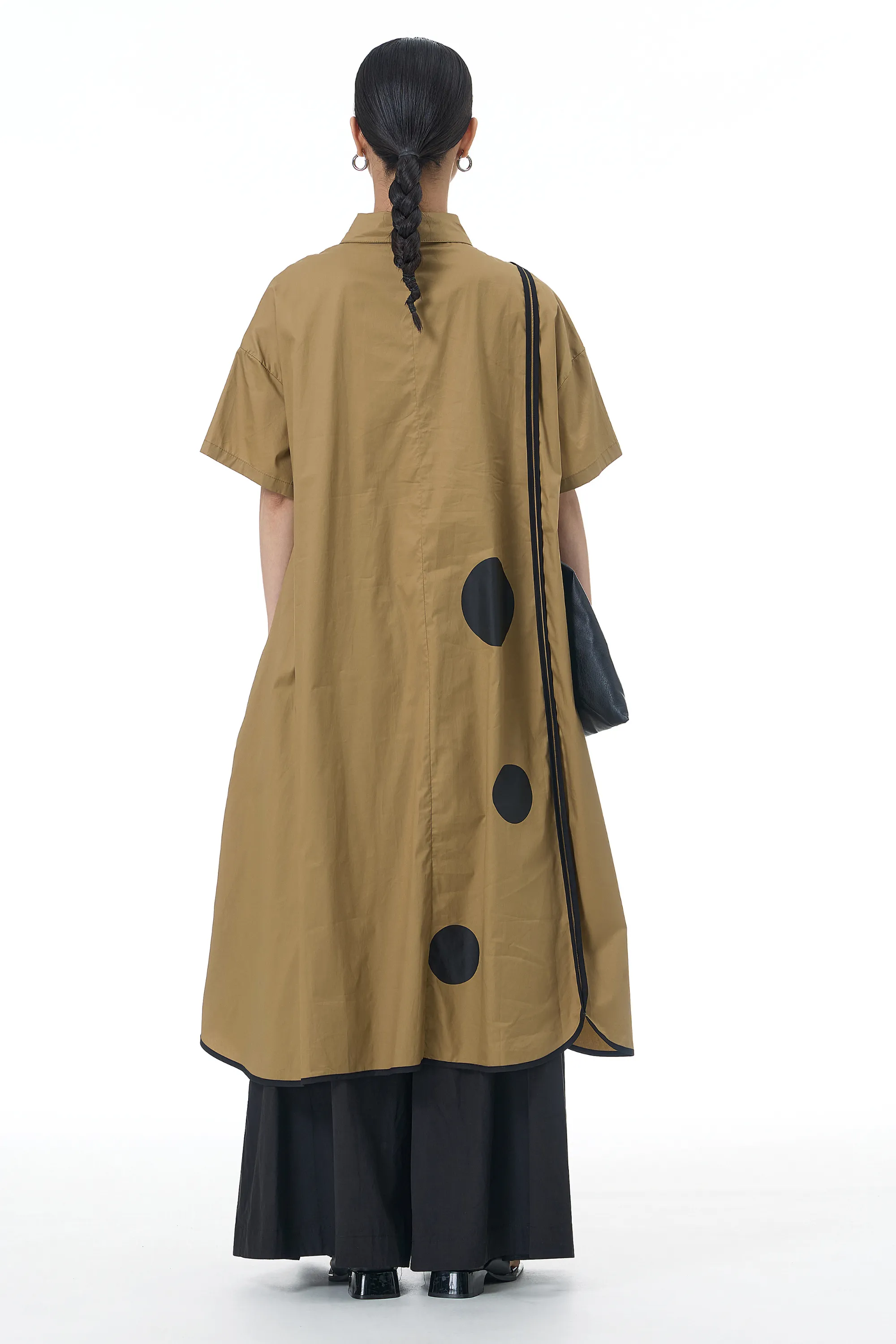 CAMEL PANEL DRESS WITH ASYMMETRICAL HEM