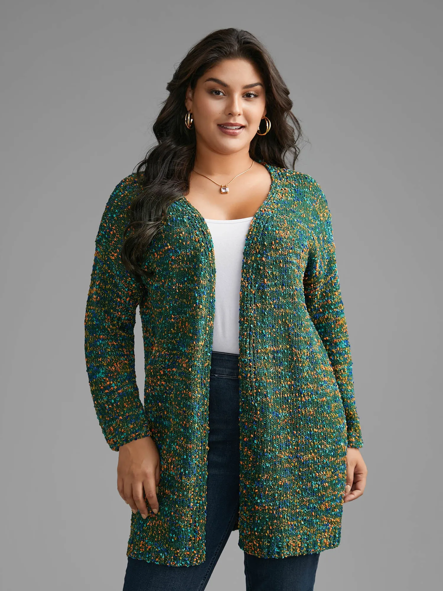 Color Textured Open Front Cardigan