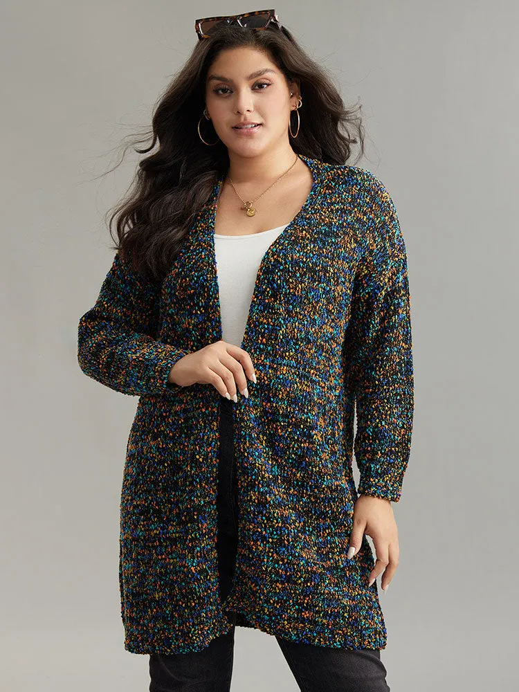 Color Textured Open Front Cardigan