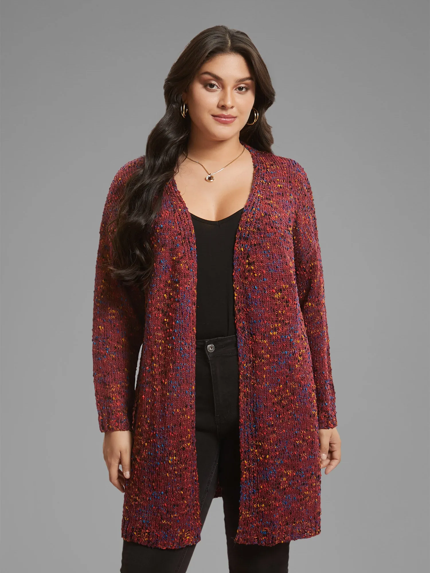 Color Textured Open Front Cardigan