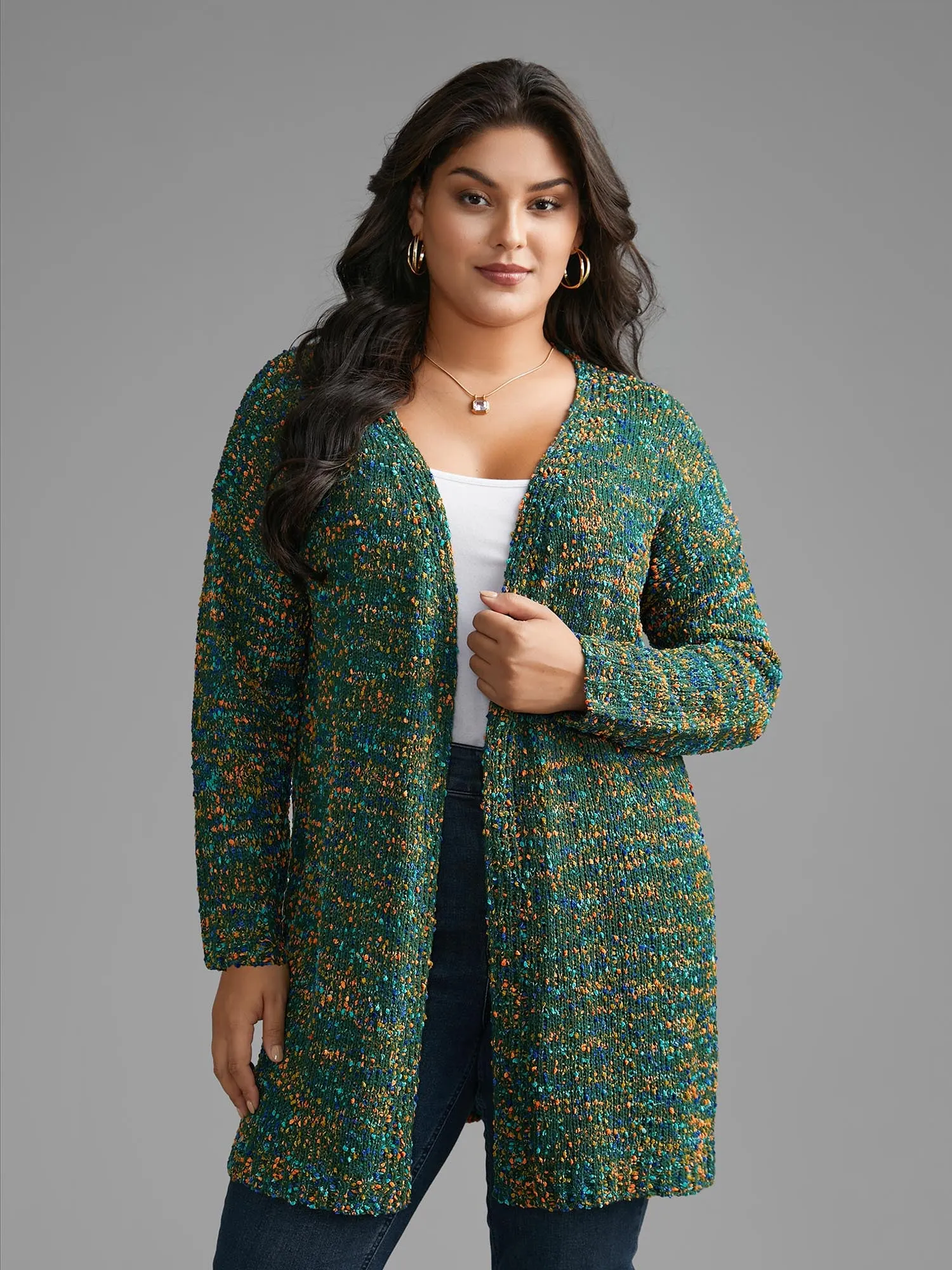 Color Textured Open Front Cardigan