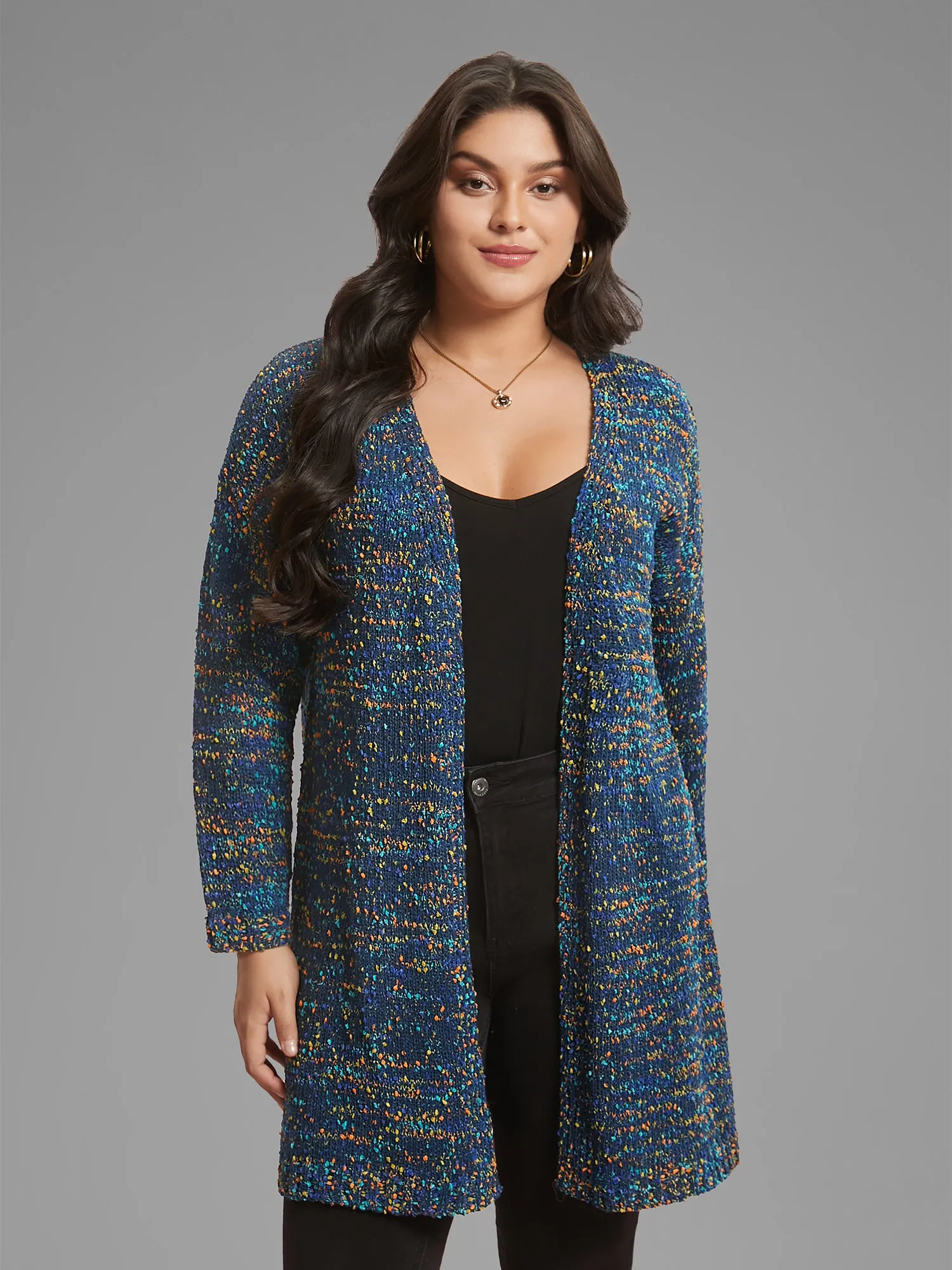 Color Textured Open Front Cardigan