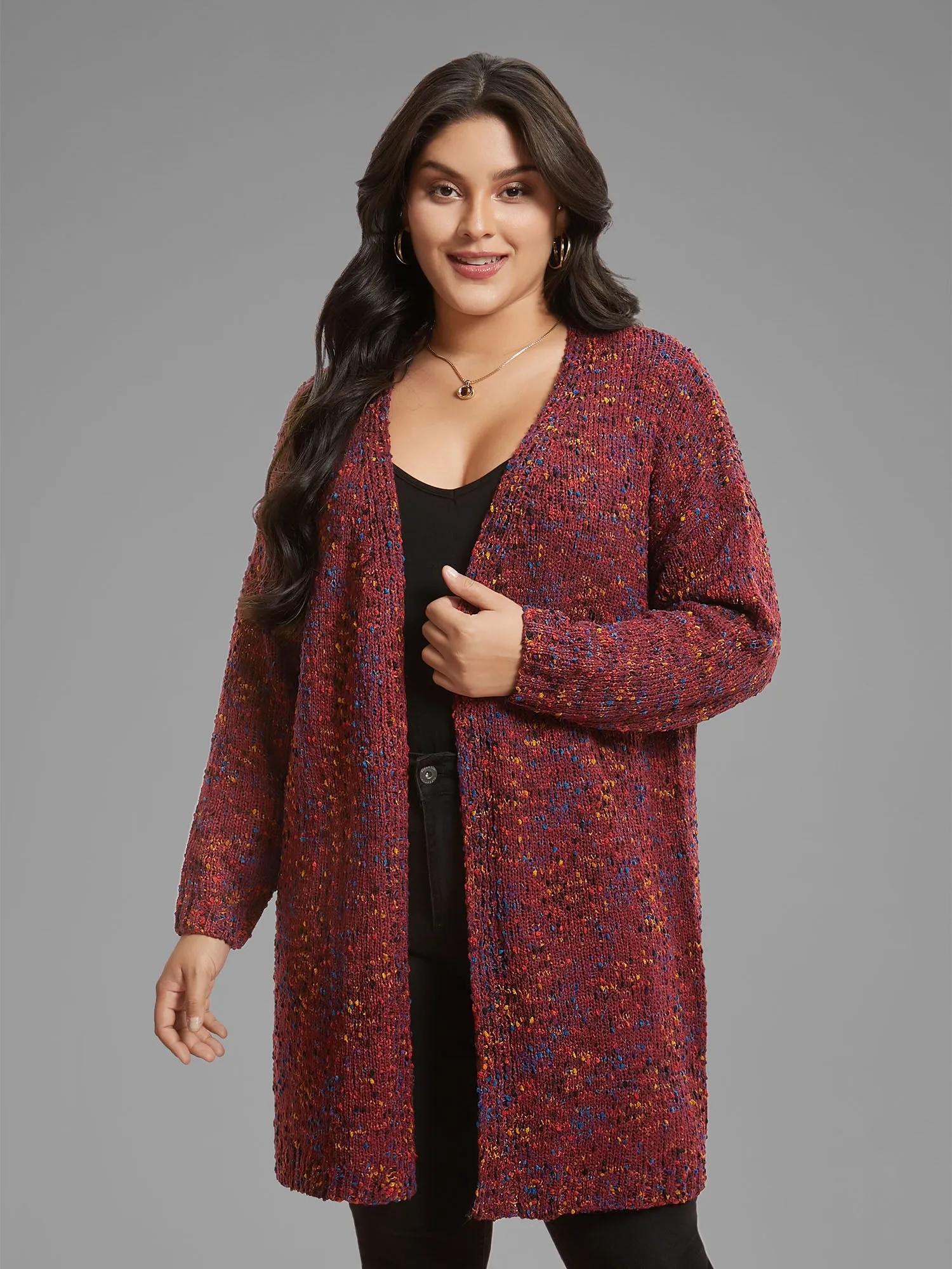 Color Textured Open Front Cardigan