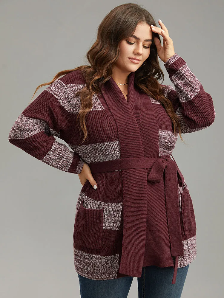 Colorblock Heather Belted Pocket Cardigan