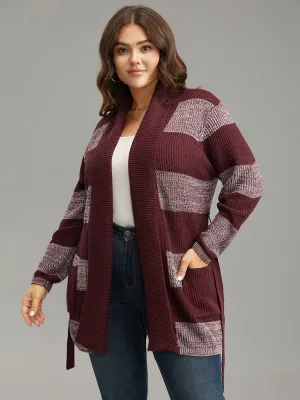 Colorblock Heather Belted Pocket Cardigan