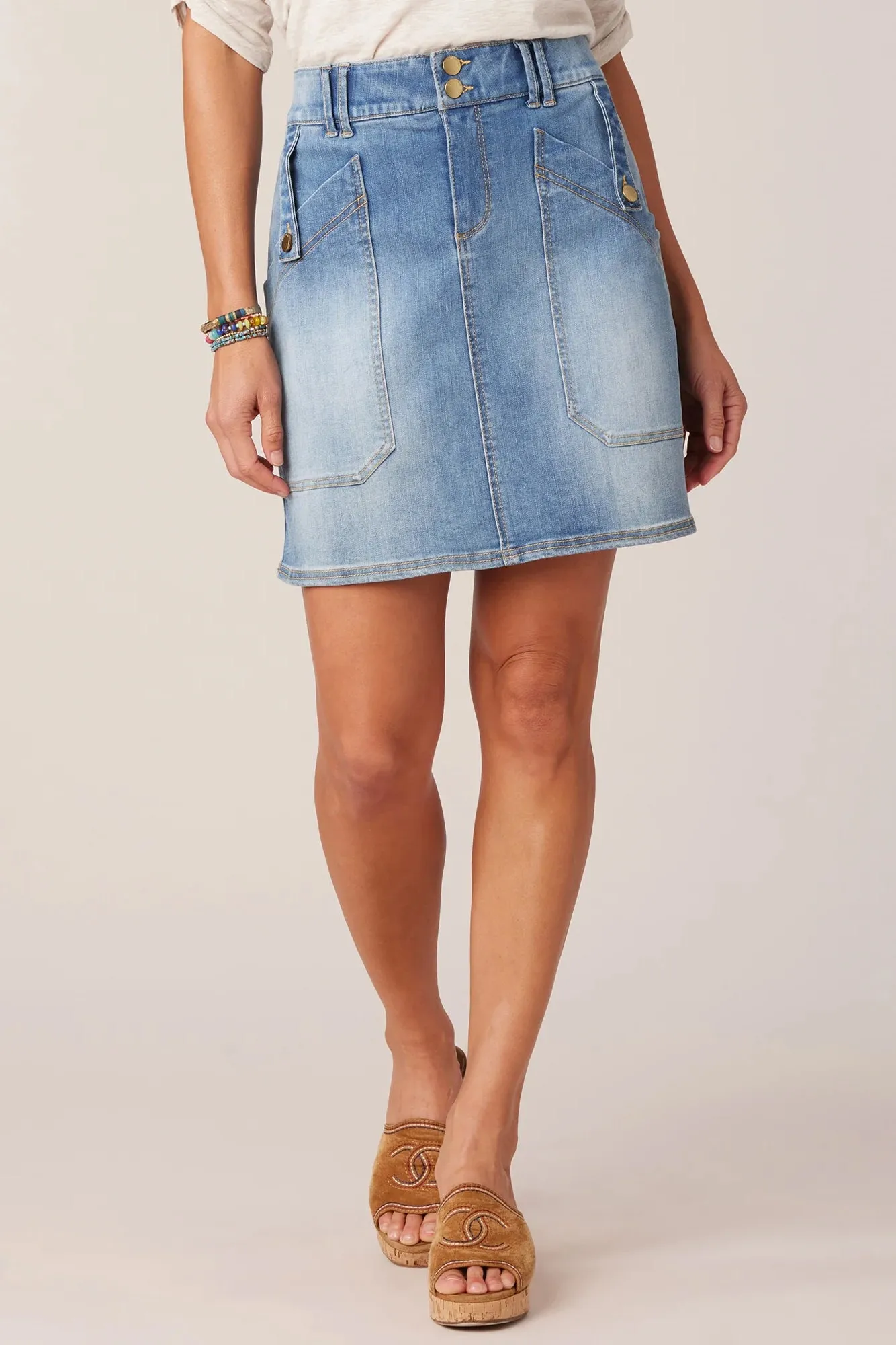 Double Button Denim Skirt