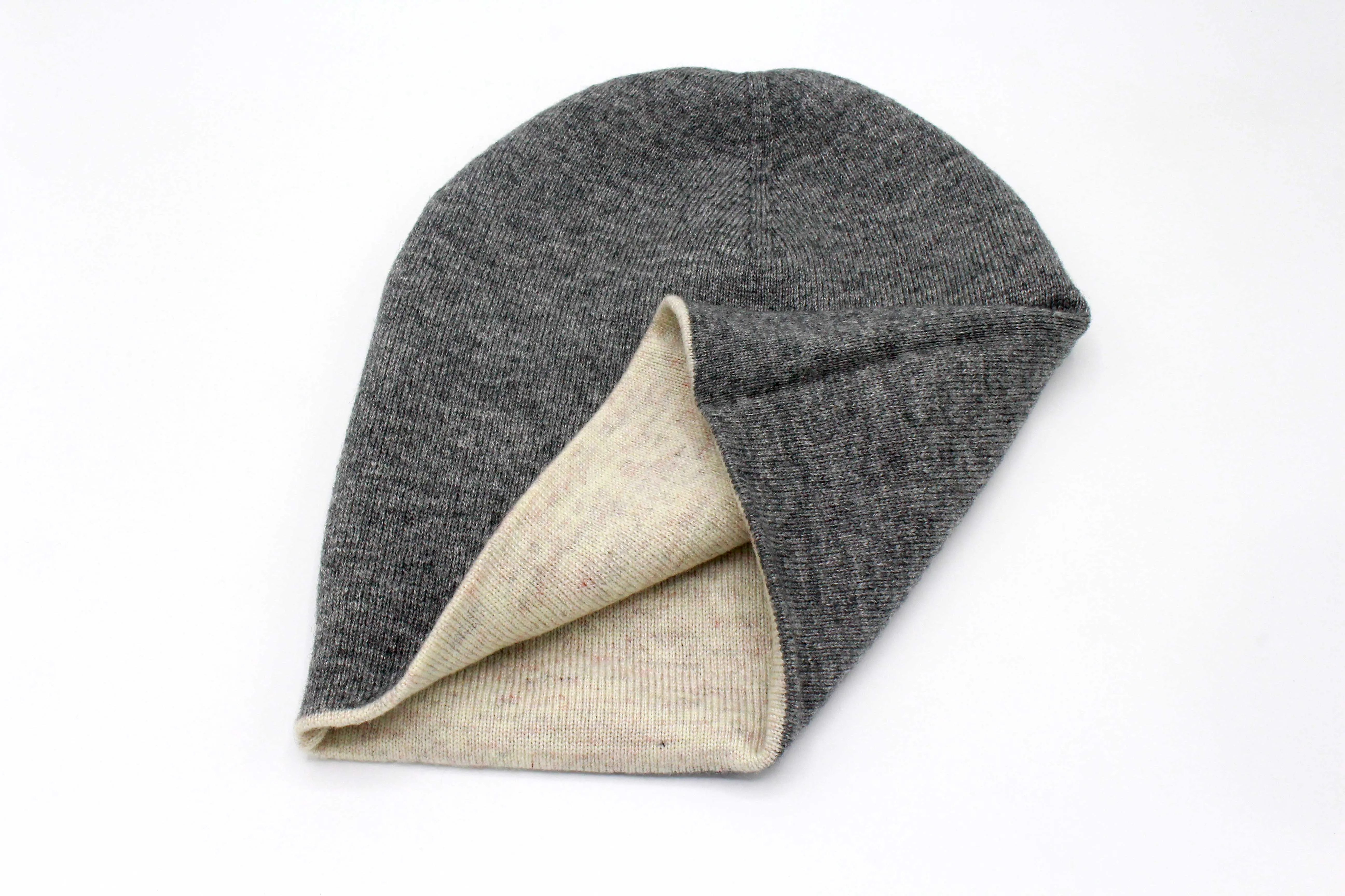 Double Sided Off White & Medium Gray Unisex Cashmere Cap/Beanie