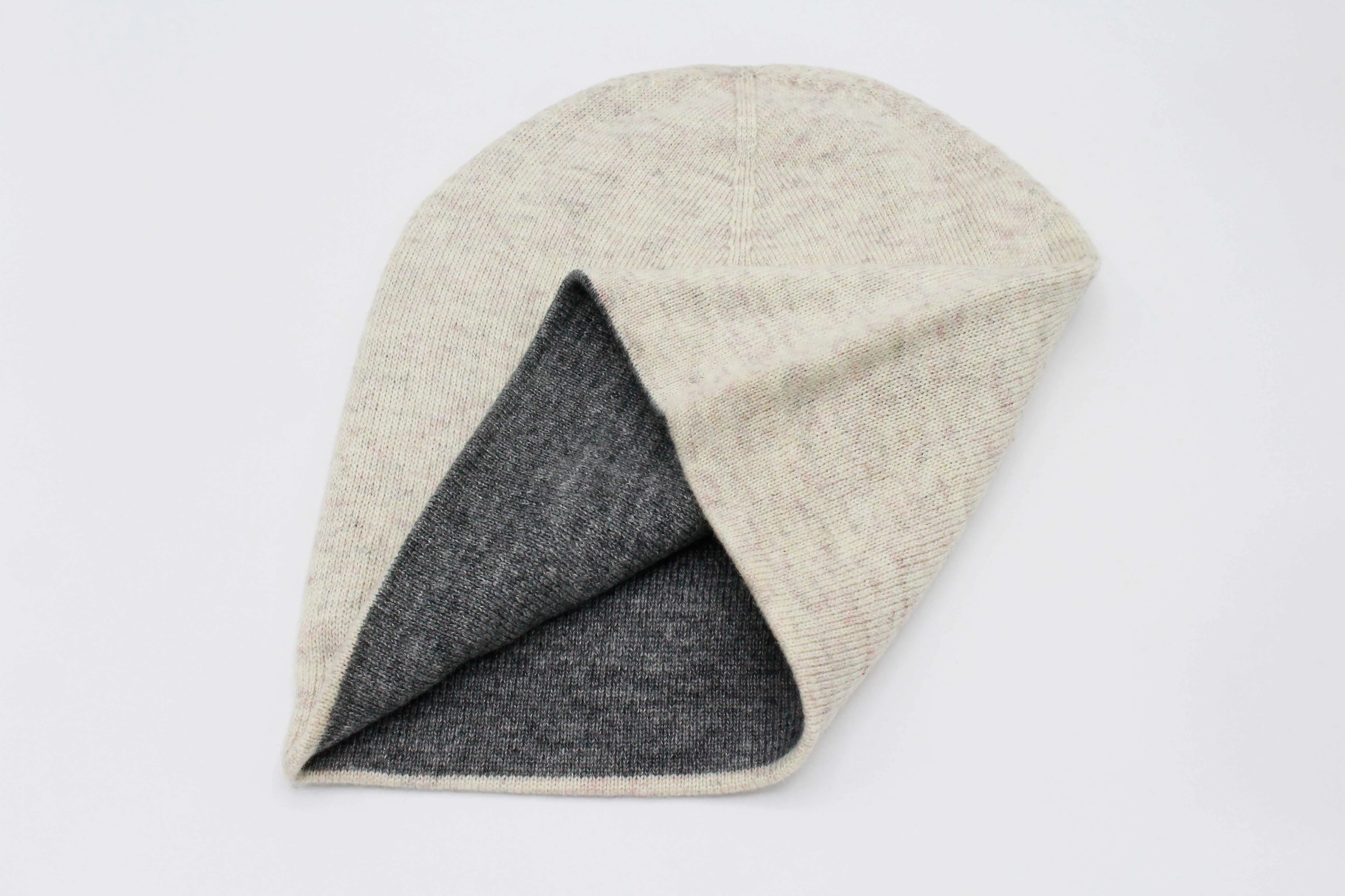 Double Sided Off White & Medium Gray Unisex Cashmere Cap/Beanie