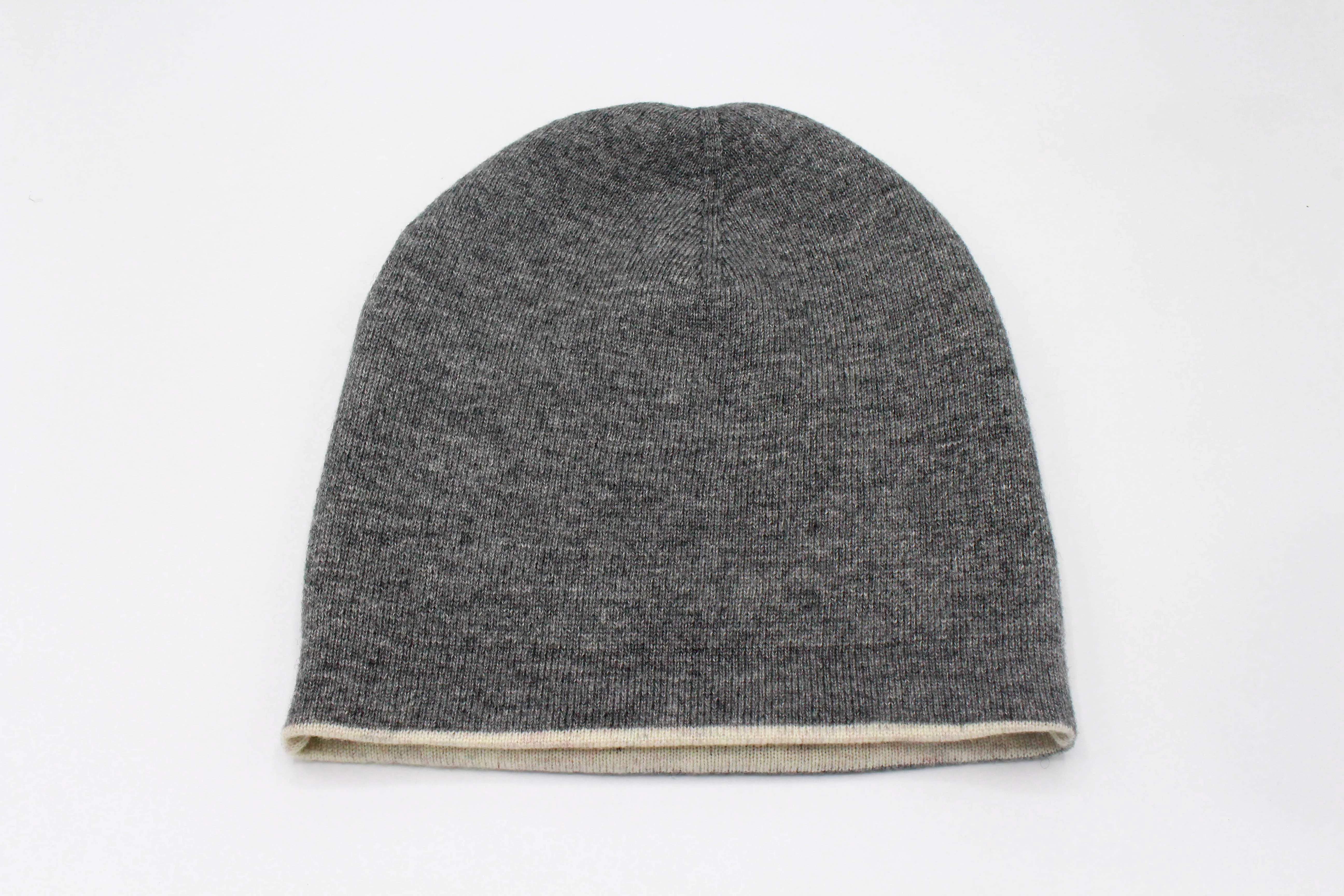 Double Sided Off White & Medium Gray Unisex Cashmere Cap/Beanie