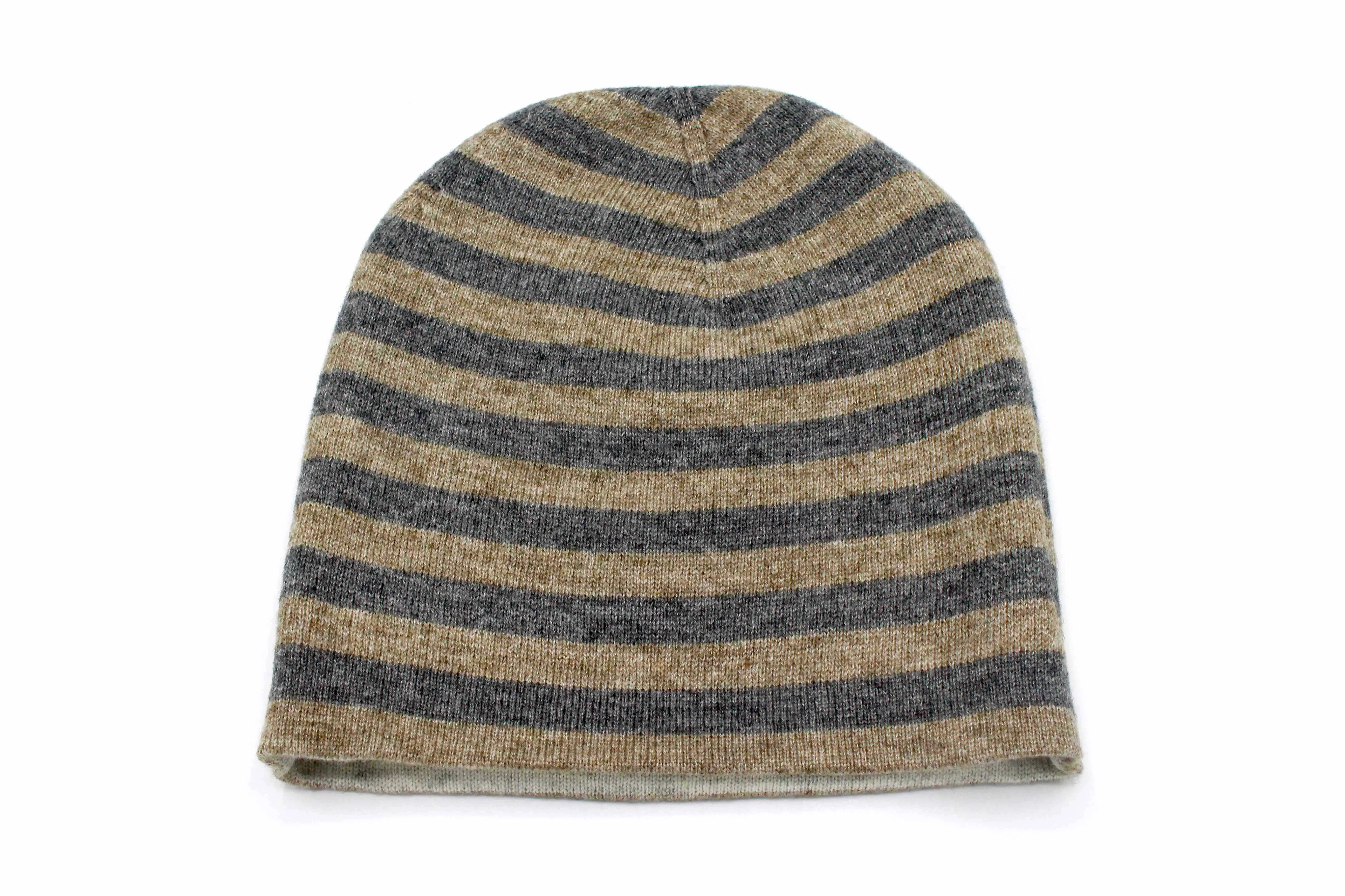 Double Sided White & Light Gray Stripes Unisex Cashmere Cap/Beanie