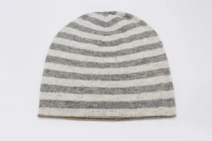 Double Sided White & Light Gray Stripes Unisex Cashmere Cap/Beanie