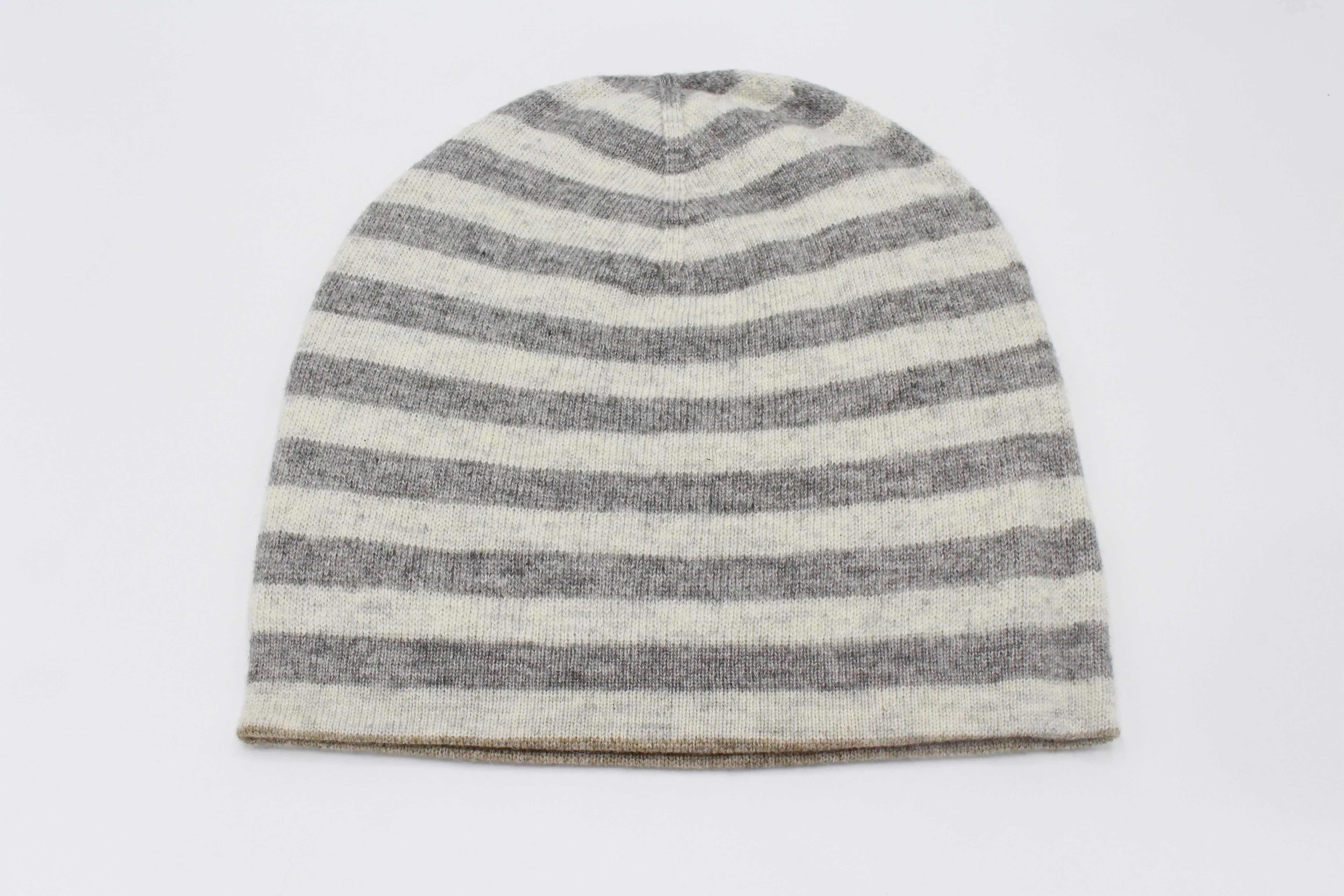 Double Sided White & Light Gray Stripes Unisex Cashmere Cap/Beanie