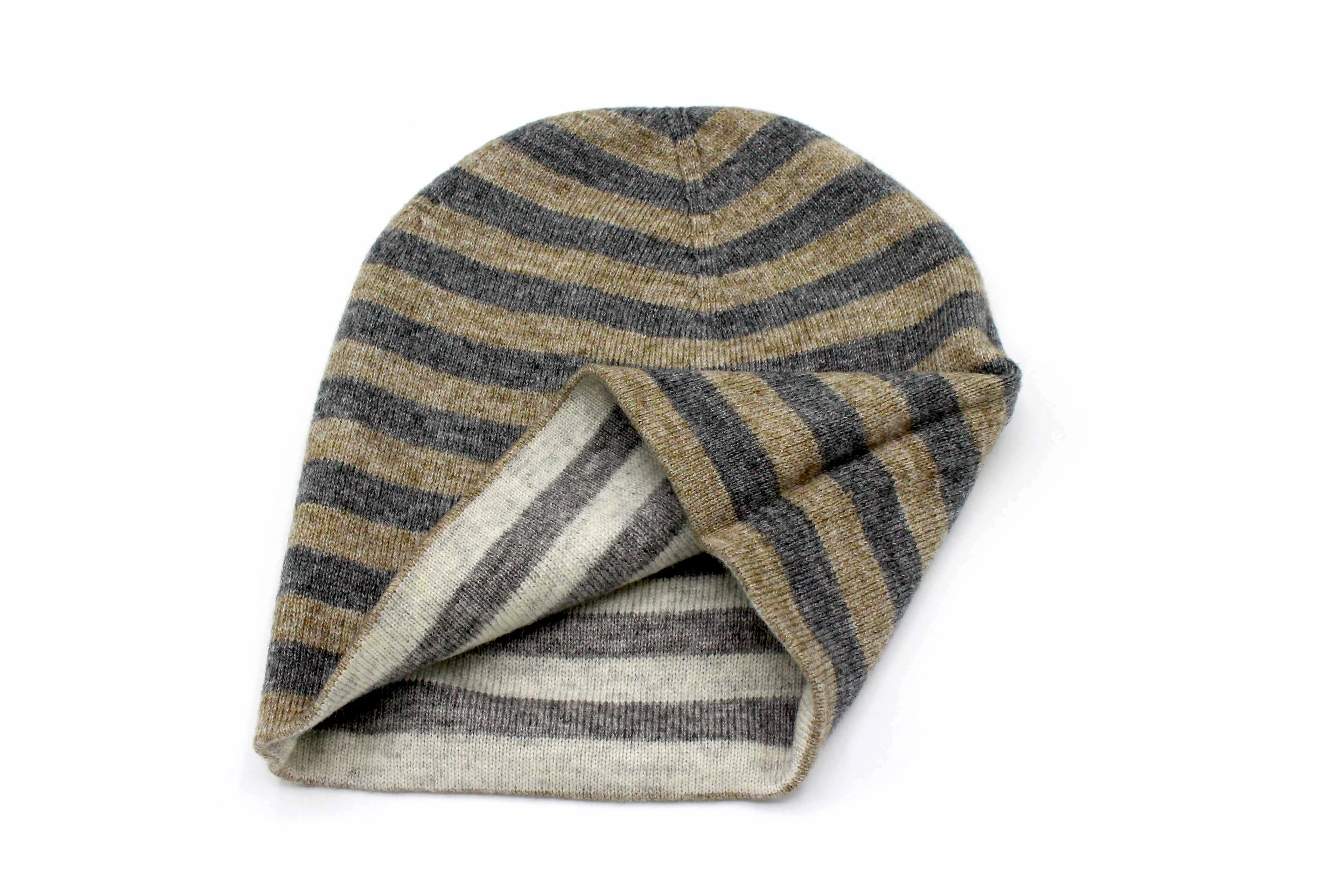 Double Sided White & Light Gray Stripes Unisex Cashmere Cap/Beanie