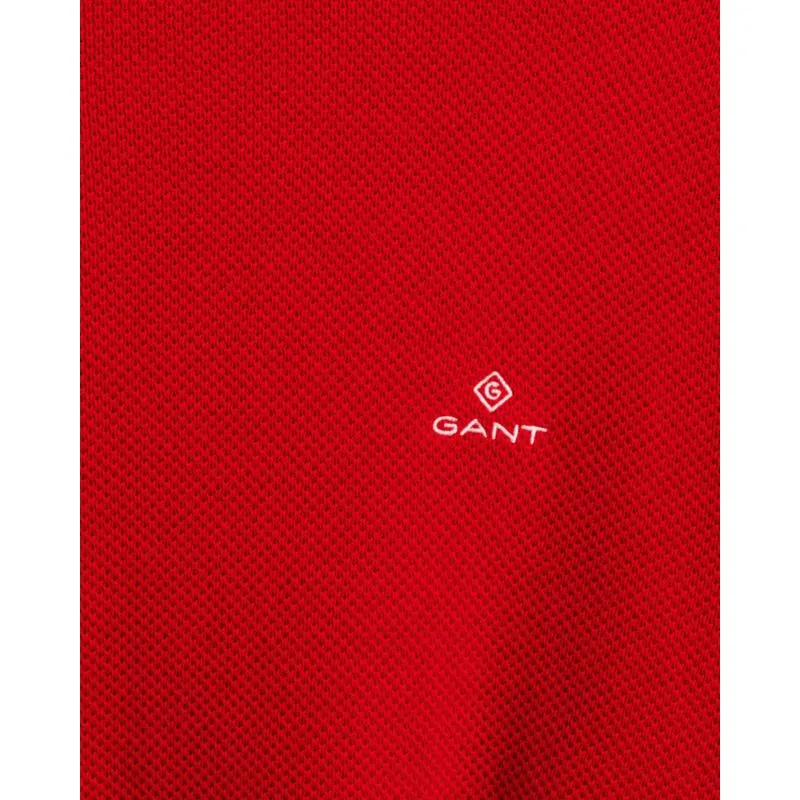 Gant Men's Cotton Pique Crew Sweater, Medium, Bright Red