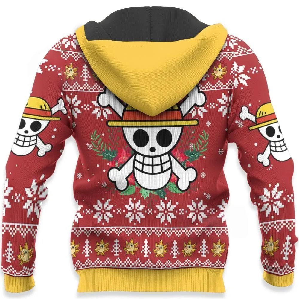 Giftngon - Luffy Ugly Christmas Sweater Funny Face One Piece Anime Xmas For Kids