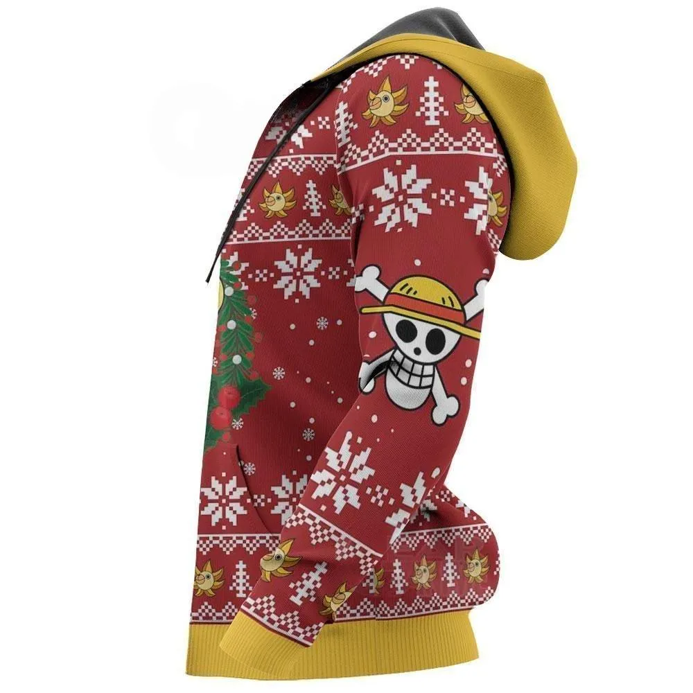 Giftngon - Luffy Ugly Christmas Sweater Funny Face One Piece Anime Xmas For Kids