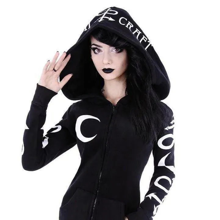 Gothic Moon and Rune Women's Jacket: Lightweight Jacket with bold rune print