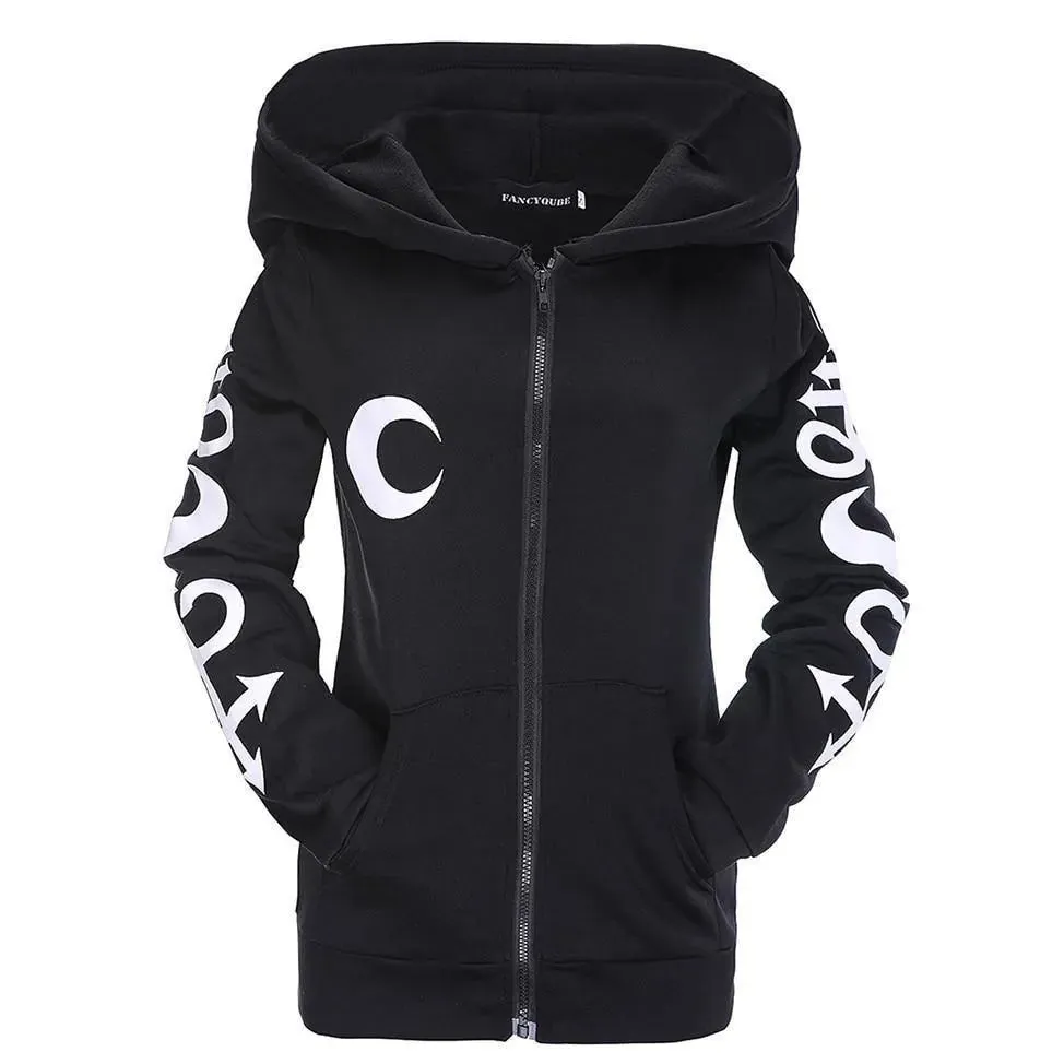 Gothic Moon and Rune Women's Jacket: Lightweight Jacket with bold rune print