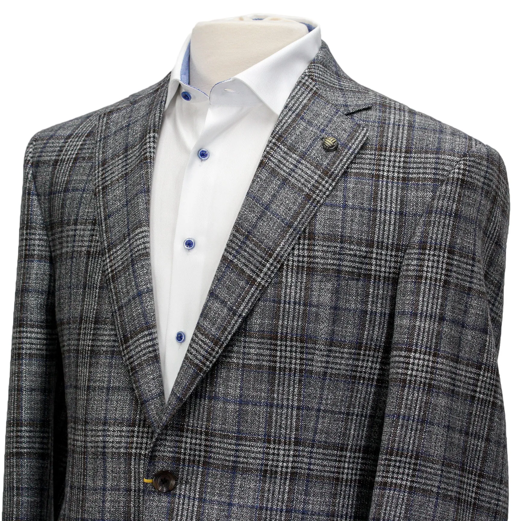 Gray with Brown Prince of Wales Check Century Classic Fit Sport Coat - Jack Victor