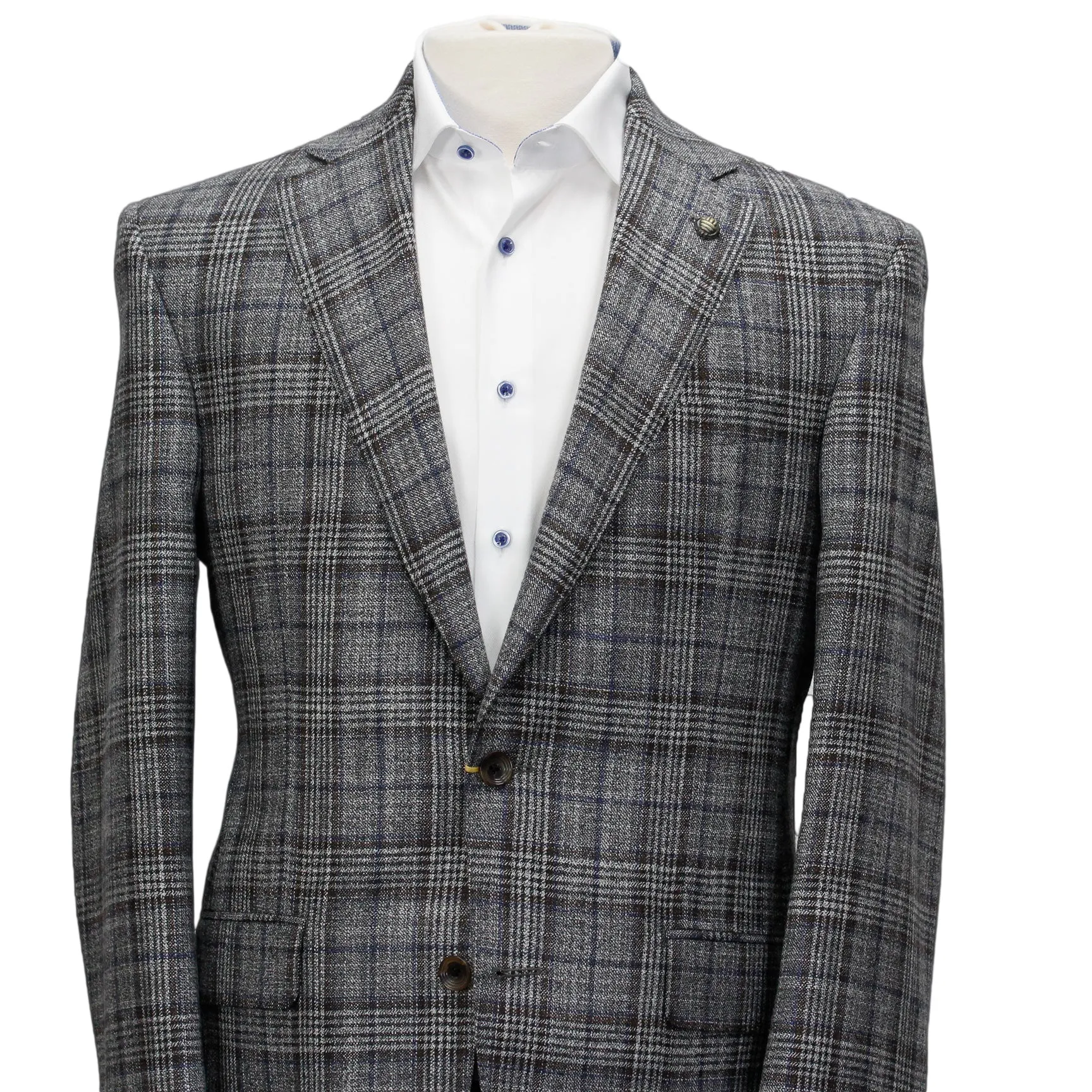 Gray with Brown Prince of Wales Check Century Classic Fit Sport Coat - Jack Victor