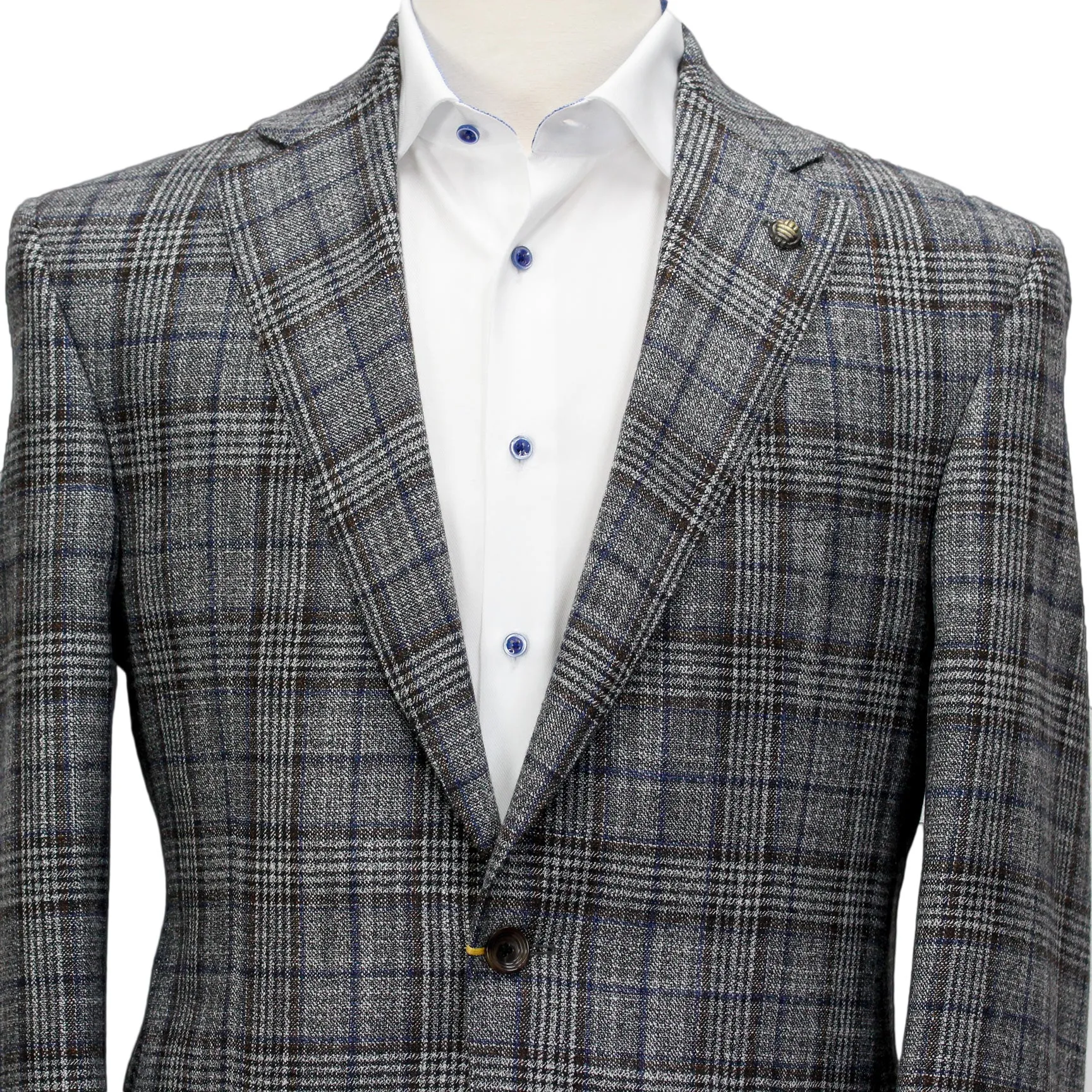 Gray with Brown Prince of Wales Check Century Classic Fit Sport Coat - Jack Victor