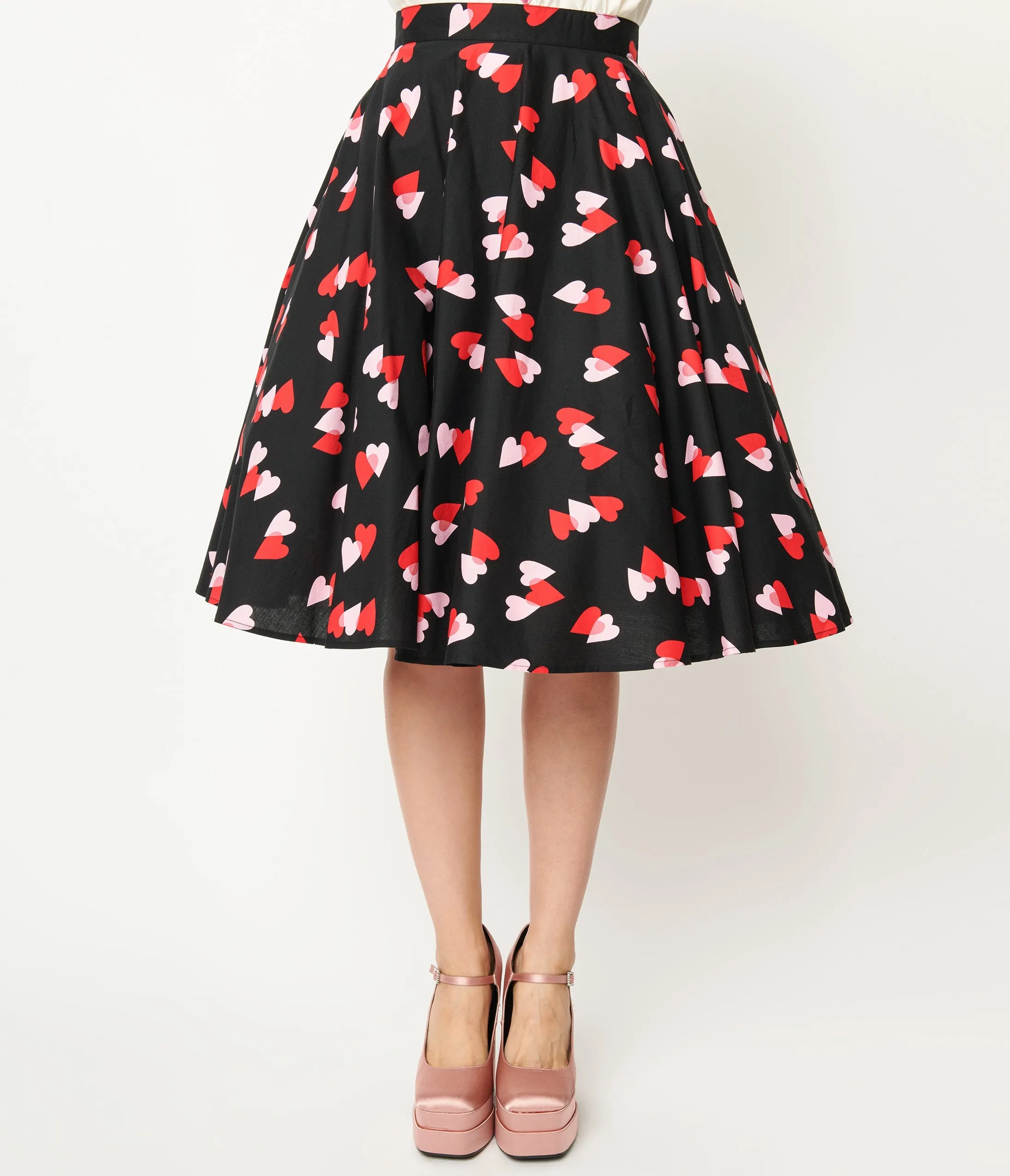 Hell Bunny Pink & Red Heart Confetti Swing Skirt