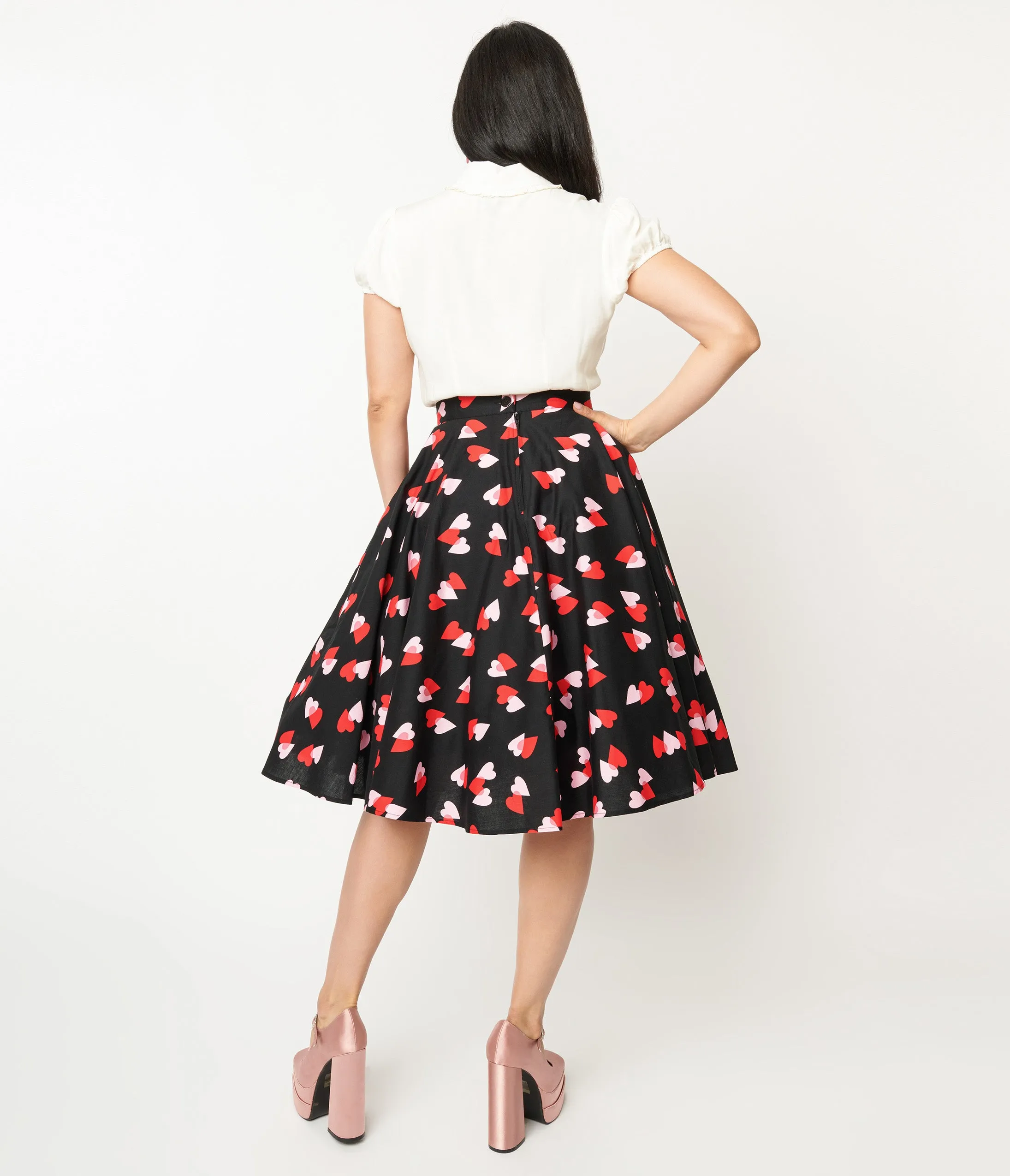 Hell Bunny Pink & Red Heart Confetti Swing Skirt