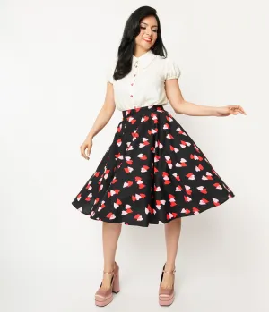 Hell Bunny Pink & Red Heart Confetti Swing Skirt