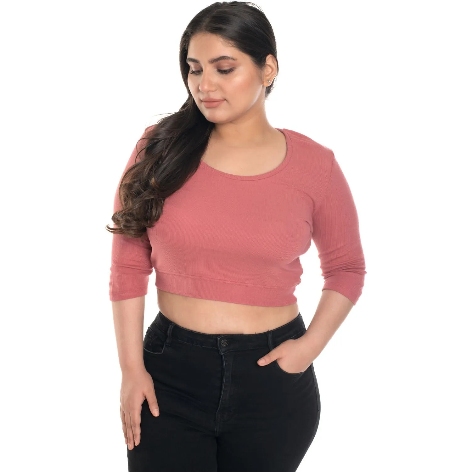 Hosiery Blouse- XXL Deep Round Neck (Elbow Sleeves)