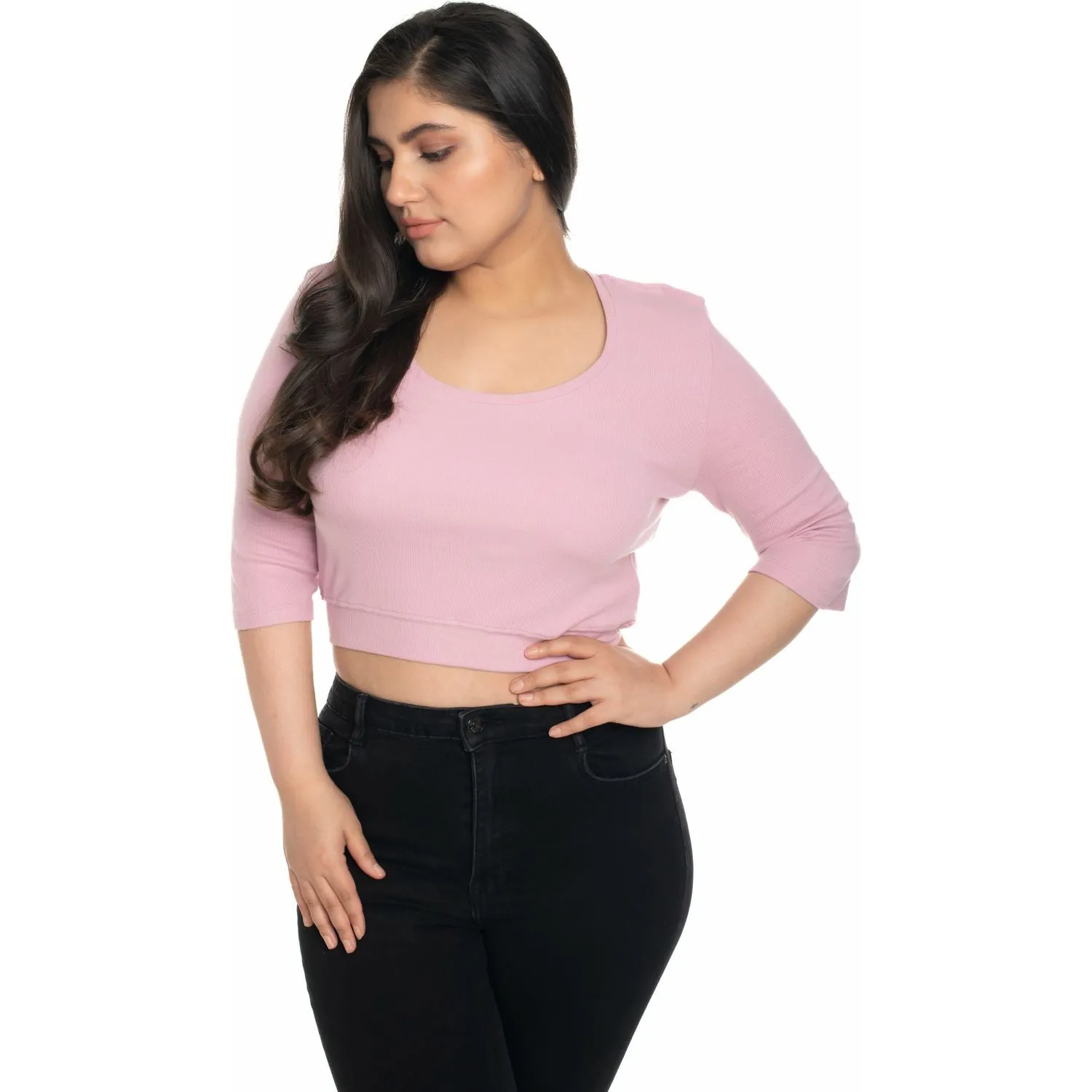 Hosiery Blouse- XXL Deep Round Neck (Elbow Sleeves)