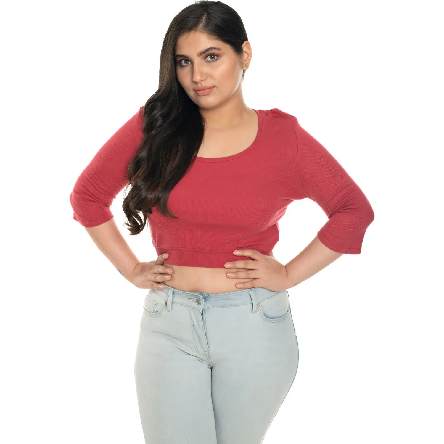 Hosiery Blouse- XXL Deep Round Neck (Elbow Sleeves)