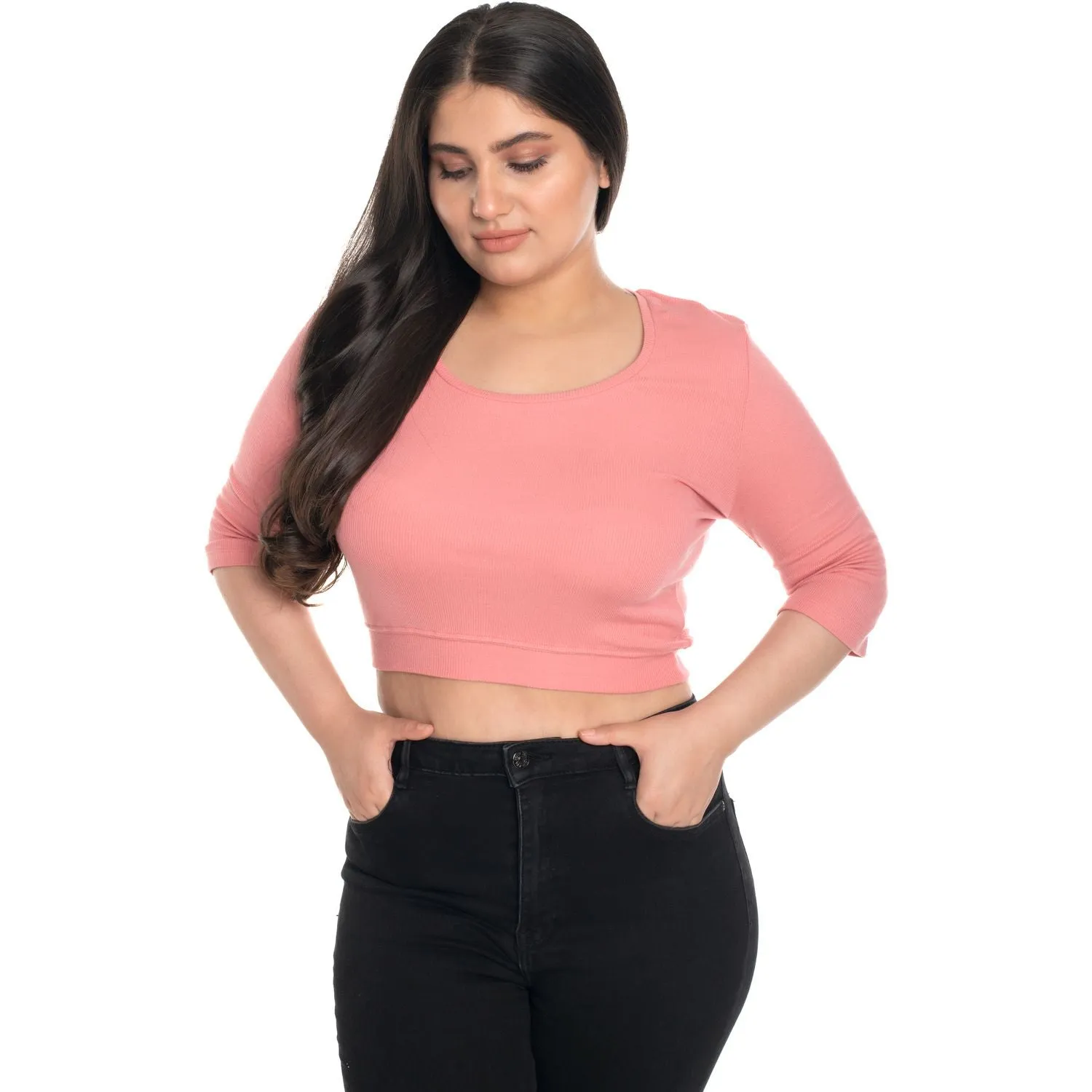 Hosiery Blouse- XXL Deep Round Neck (Elbow Sleeves)