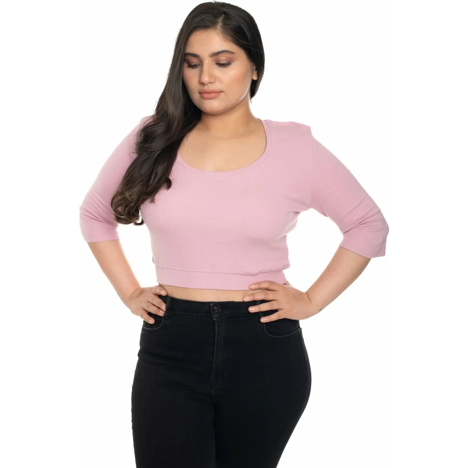 Hosiery Blouse- XXL Deep Round Neck (Elbow Sleeves)