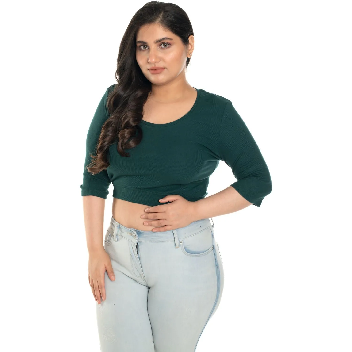 Hosiery Blouse- XXL Deep Round Neck (Elbow Sleeves)