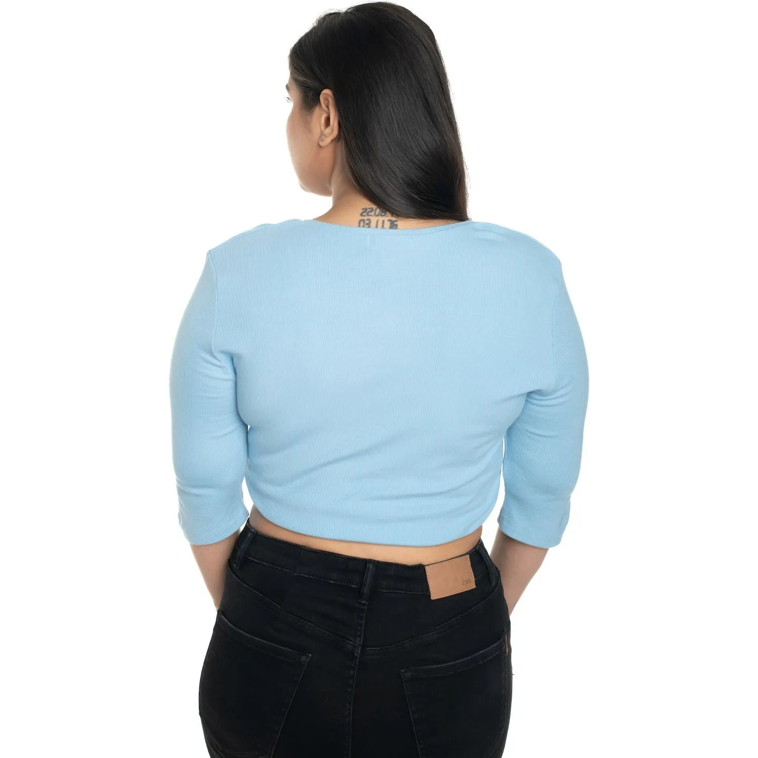 Hosiery Blouse- XXL Deep Round Neck (Elbow Sleeves)