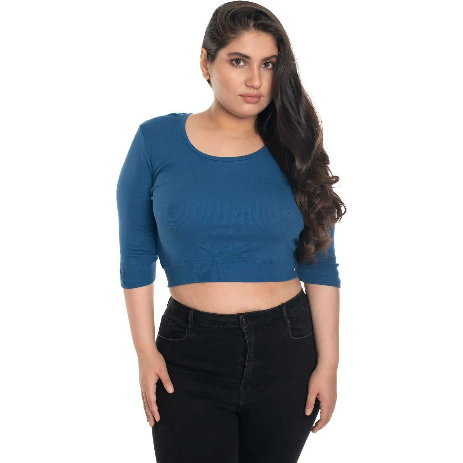 Hosiery Blouse- XXL Deep Round Neck (Elbow Sleeves)