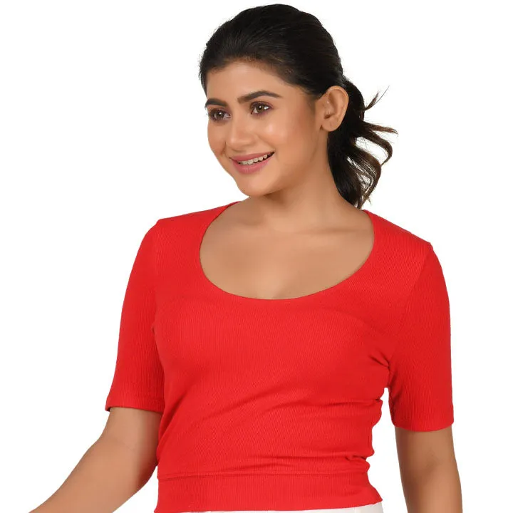 Hosiery Blouse- XXL Deep Round Neck (Elbow Sleeves)