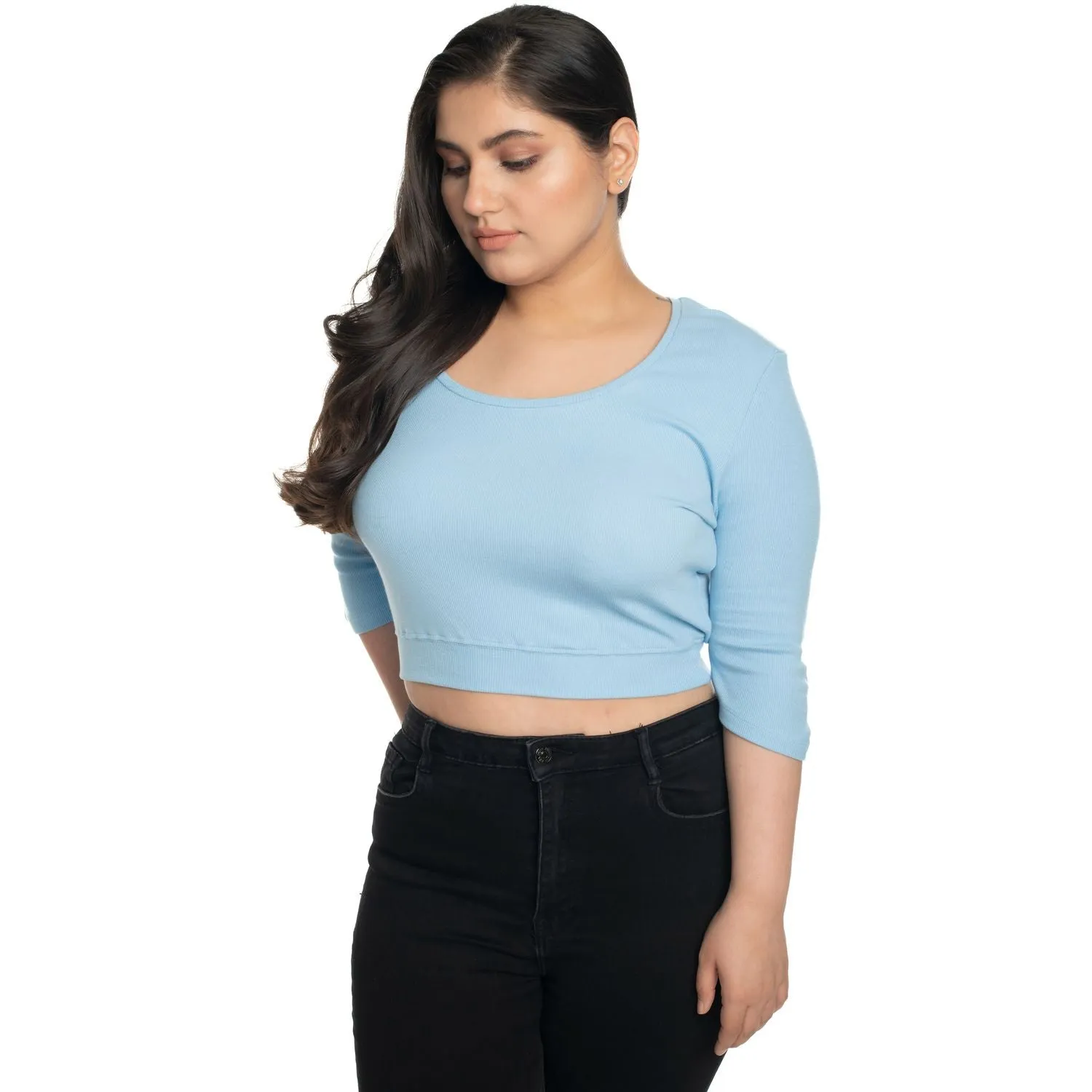 Hosiery Blouse- XXL Deep Round Neck (Elbow Sleeves)