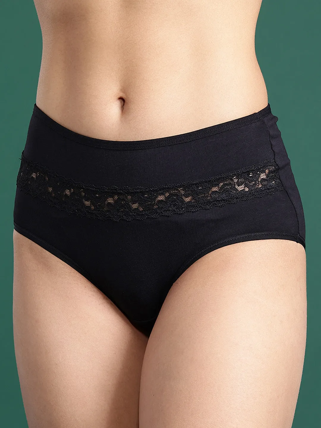 LEADING LADY Women’s Solid Pack of 2 High-Rise Laced Hipster Briefs | PN3216-BK-SKN-2 |