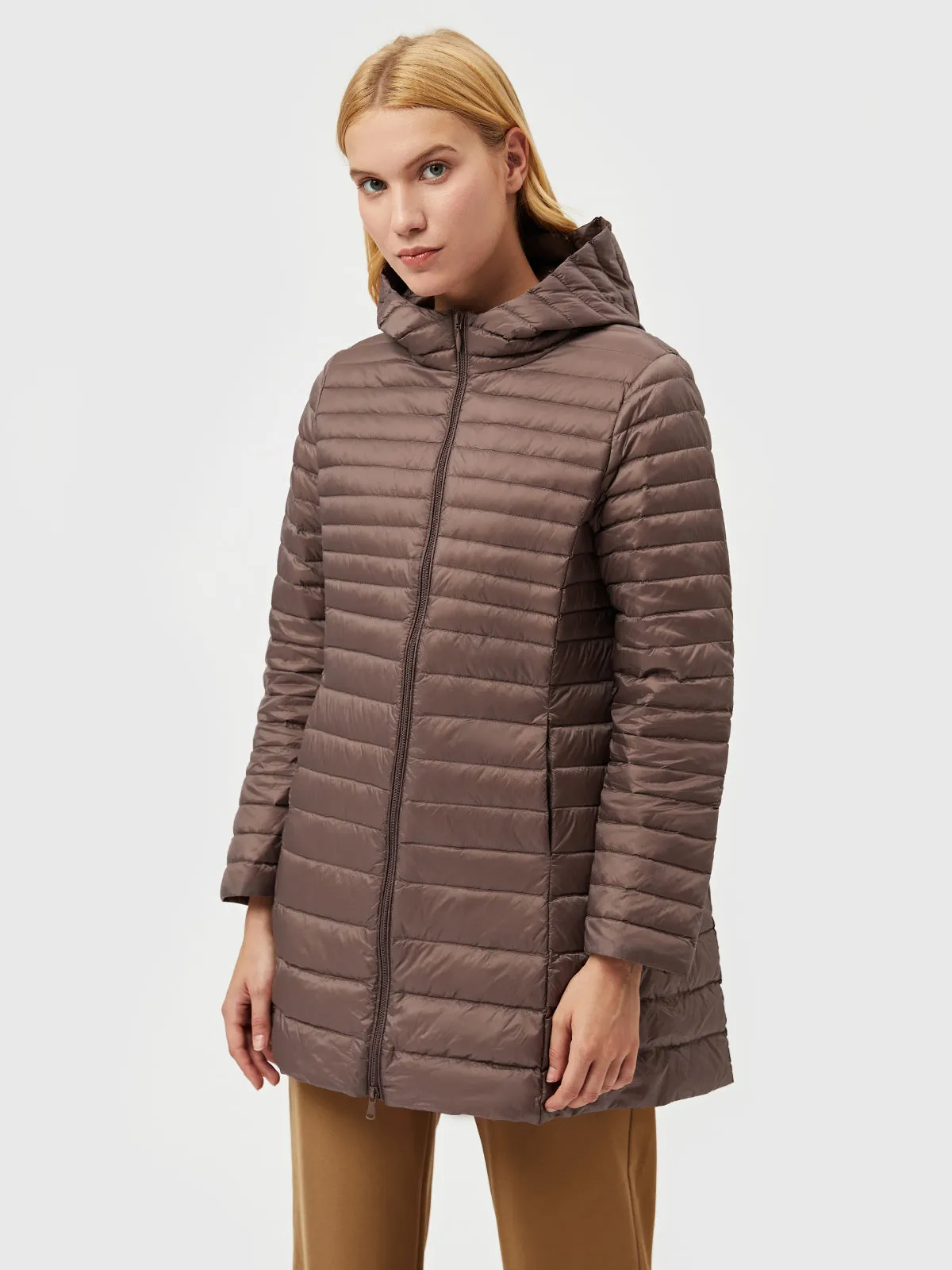 Long Hooded Light Down Puffer  Jacket